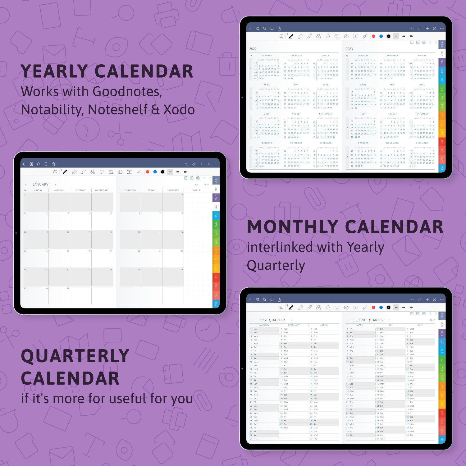 Digital Monthly Calendar (5 years) 2025 - 2030 for handwriting apps ...