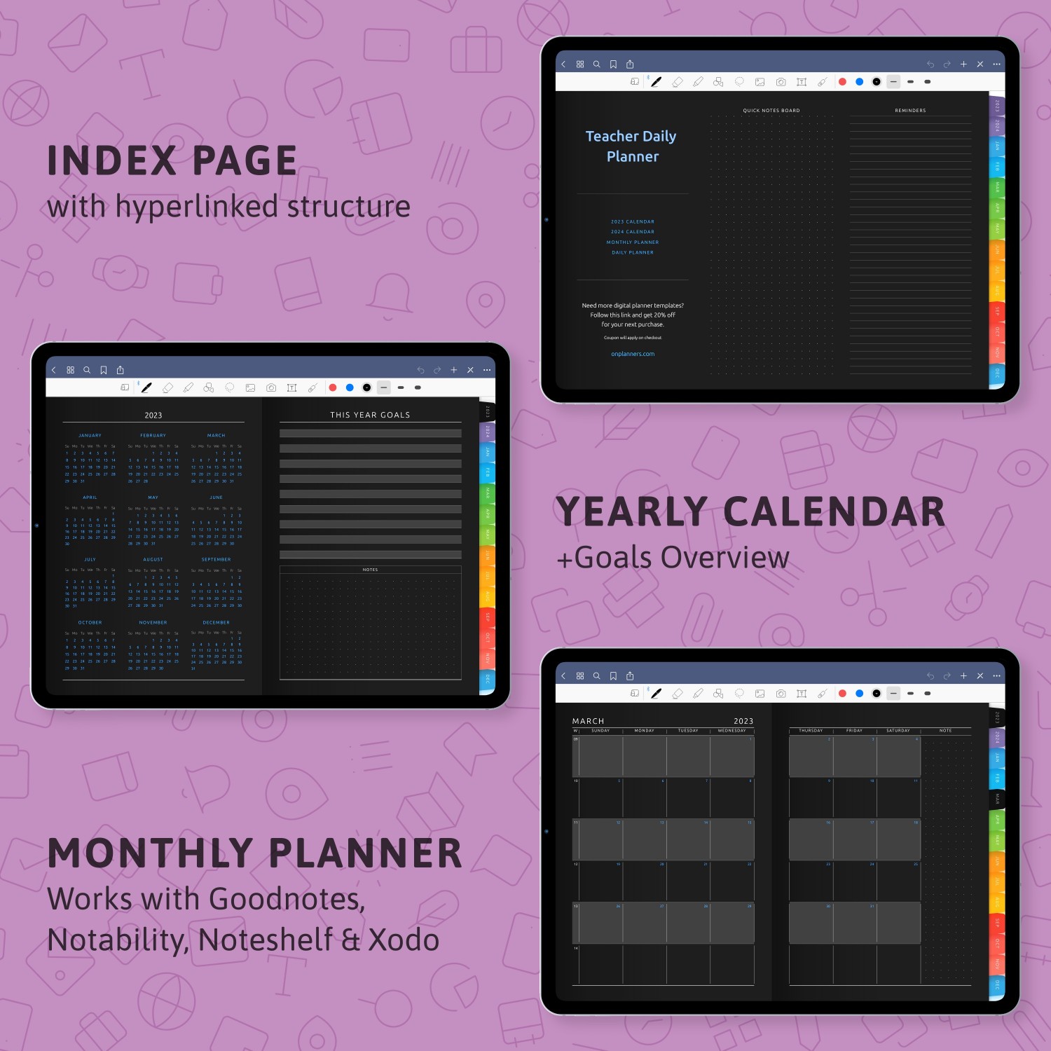 Digital Teacher Daily Planner PDF for GoodNotes; Notability; iPad; Android