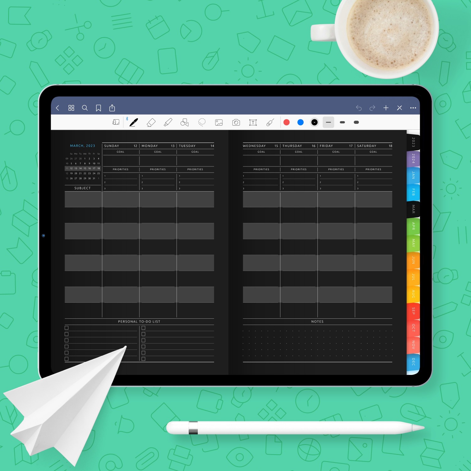 Digital Teacher Weekly Planner (Dark) for handwriting apps - download ...