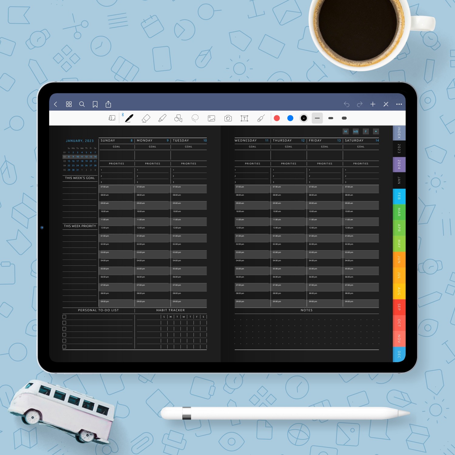 Digital Weekly Planner (Dark Theme) for handwriting apps - download for ...