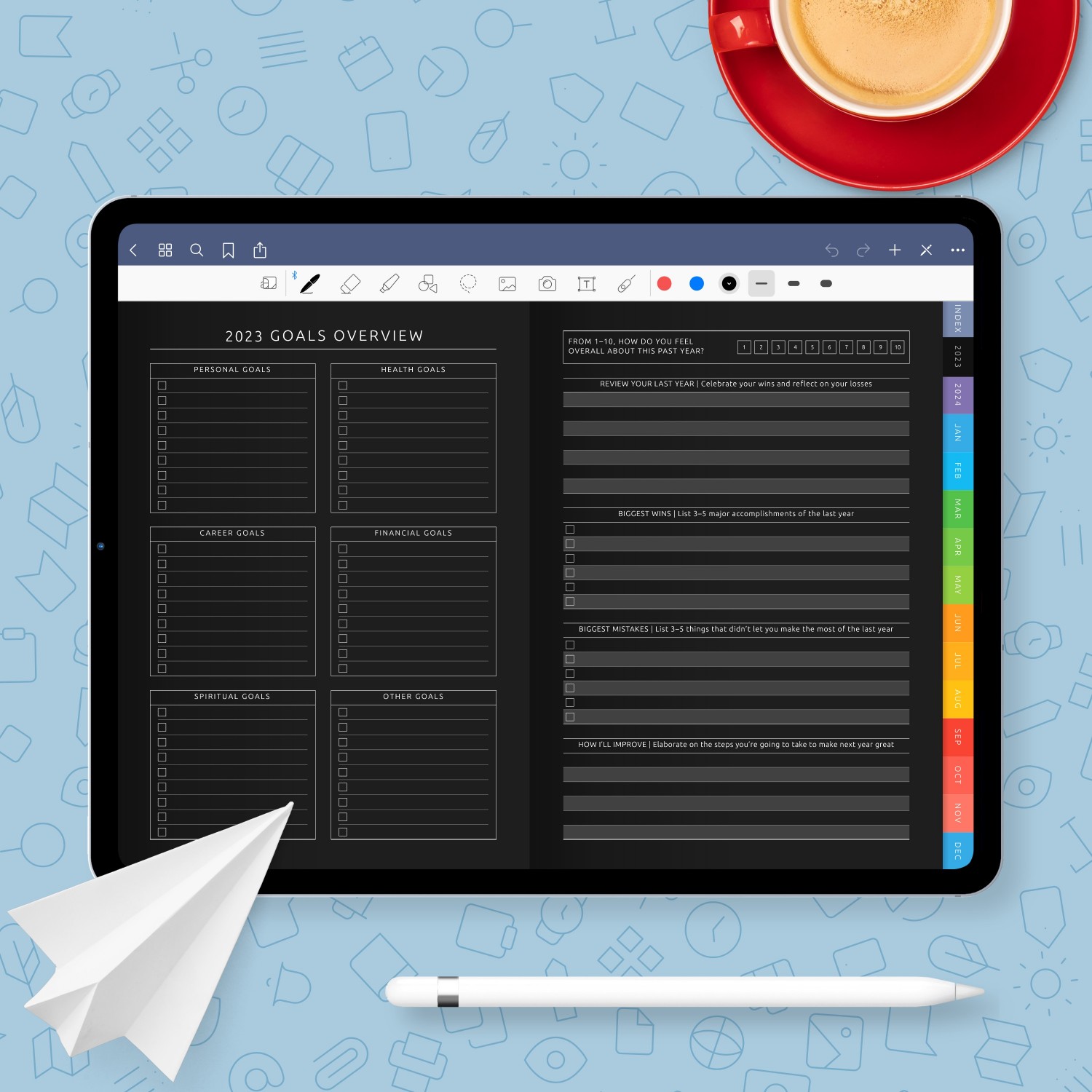 Digital Yearly Goal Planner Template (Dark) for handwriting apps ...