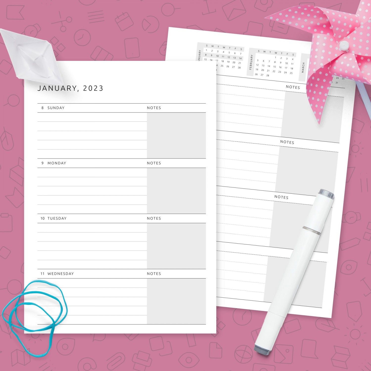 Lined Style Weekly Planner Template Template - Printable PDF