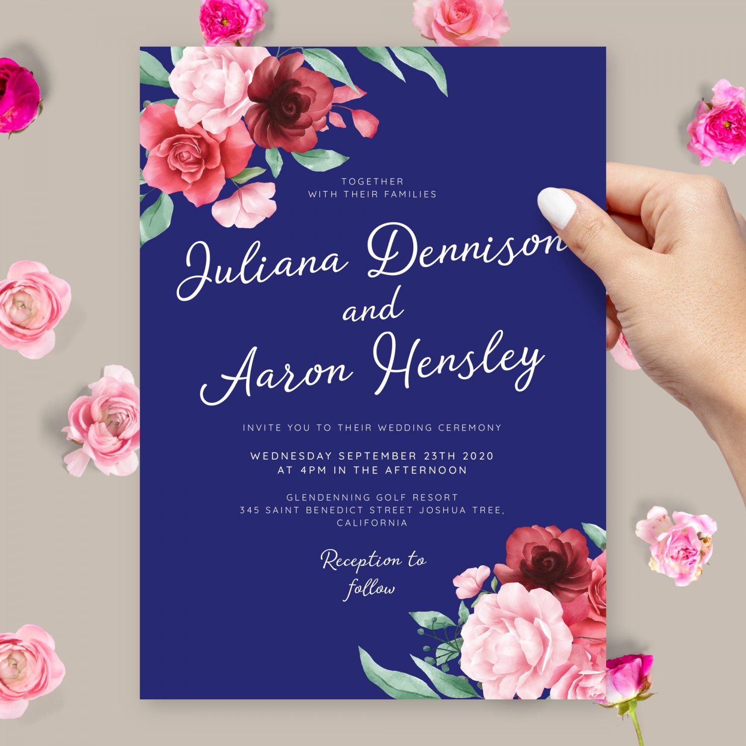 Elegant Floral Blue Background Wedding Invitation Template Online Maker