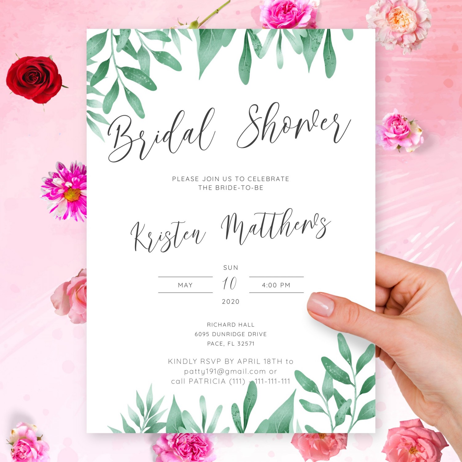 Elegant Greenery Bridal Shower Invitation Template Online Maker 2679