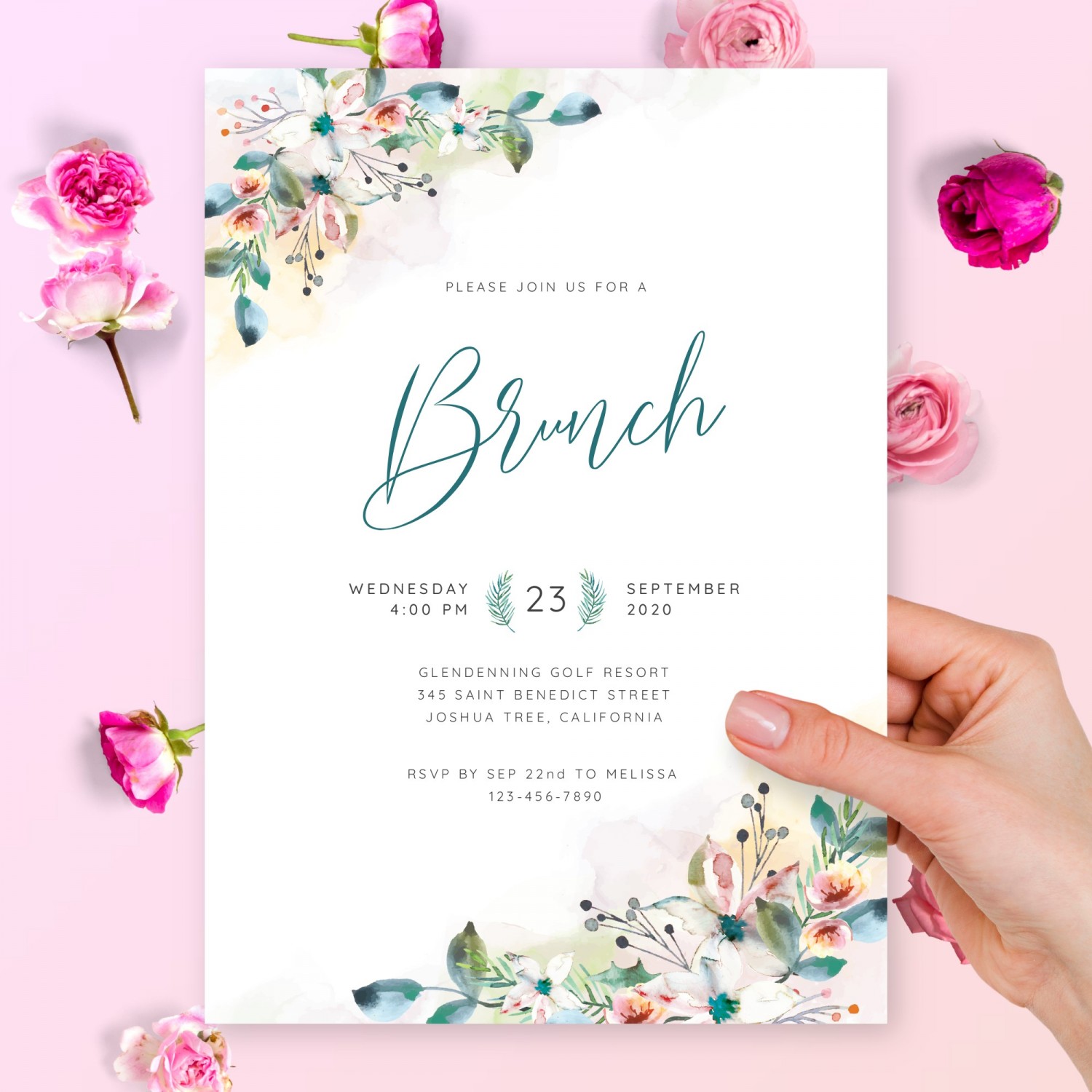 Floral Aquarelle Brunch Invitation Template Online Maker