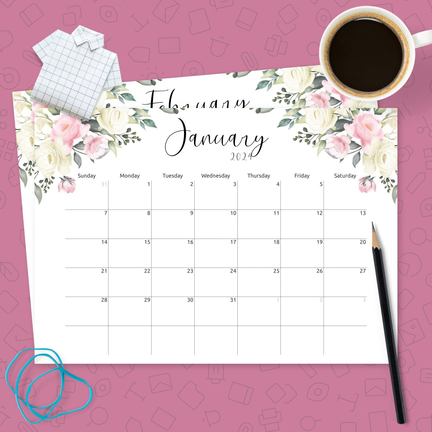 Floral Design Monthly Calendar Template - Printable PDF