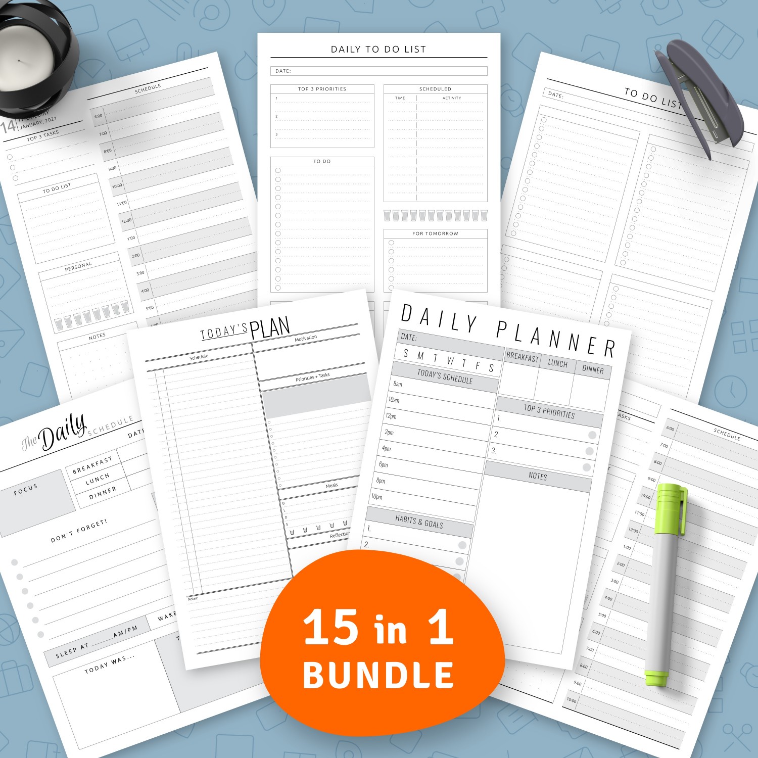 Formal Style Daily Planner Bundle (15 in 1) Template - Printable PDF