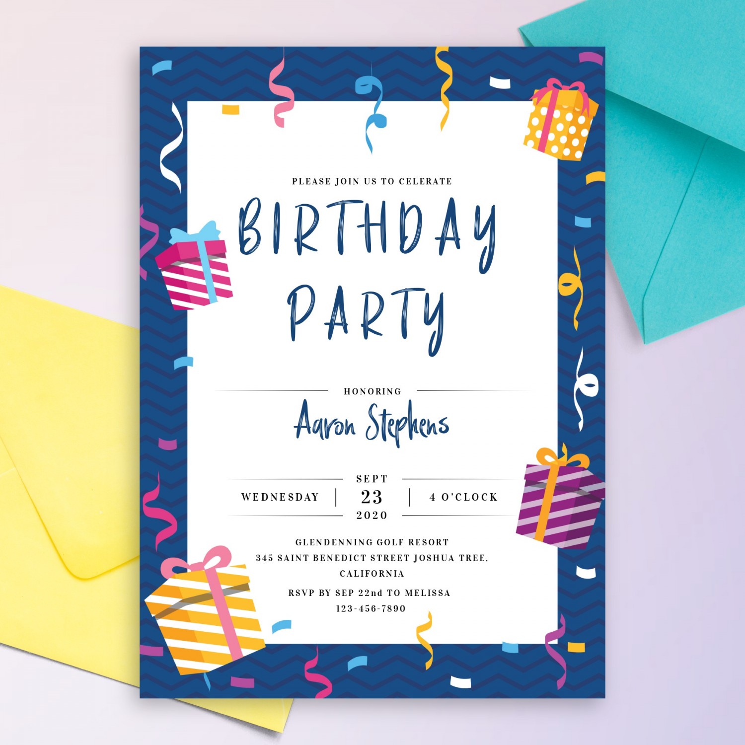 Gift Boxes Serpantine Birthday Invitation Template Online Maker