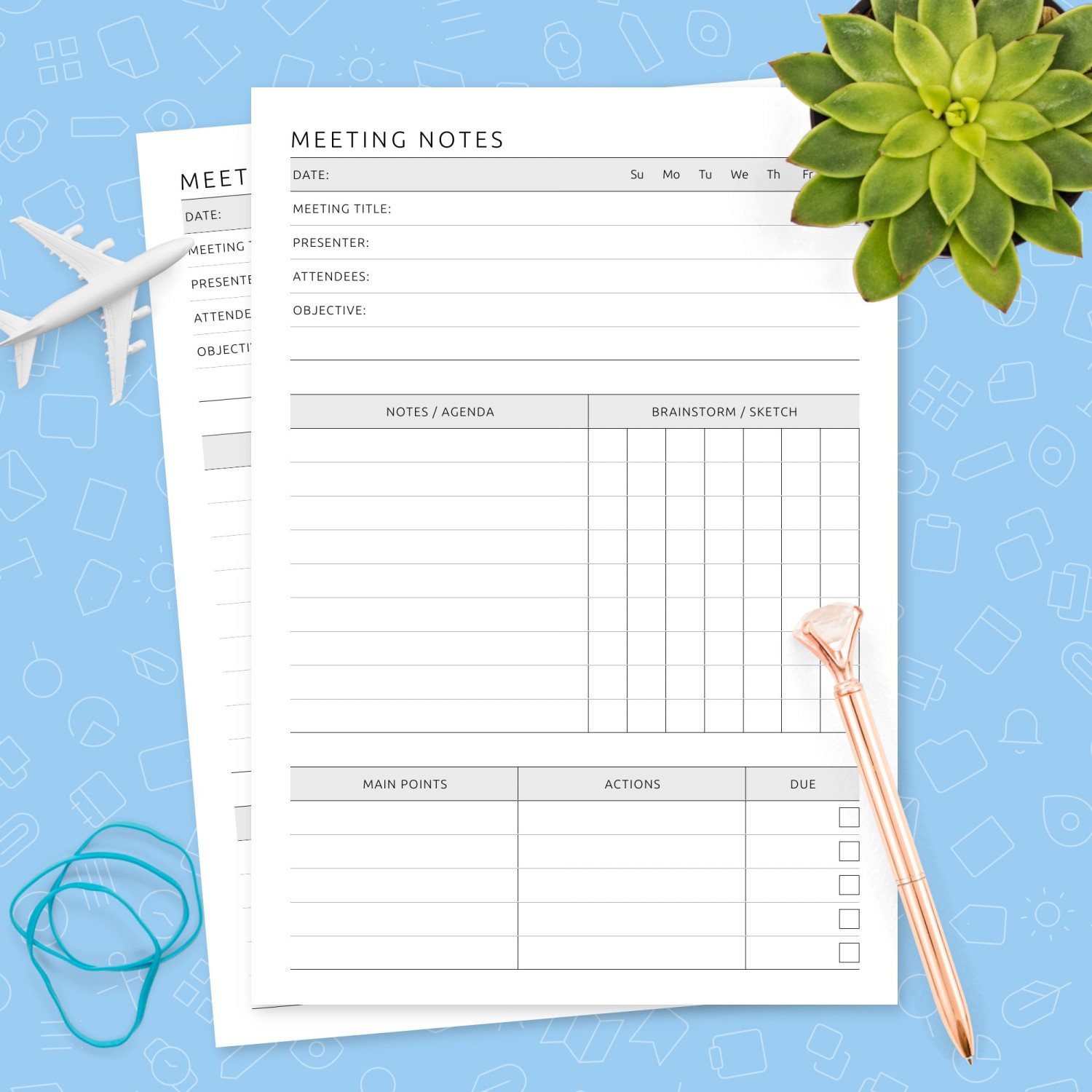 Meeting Notes Extended Template Template - Printable PDF