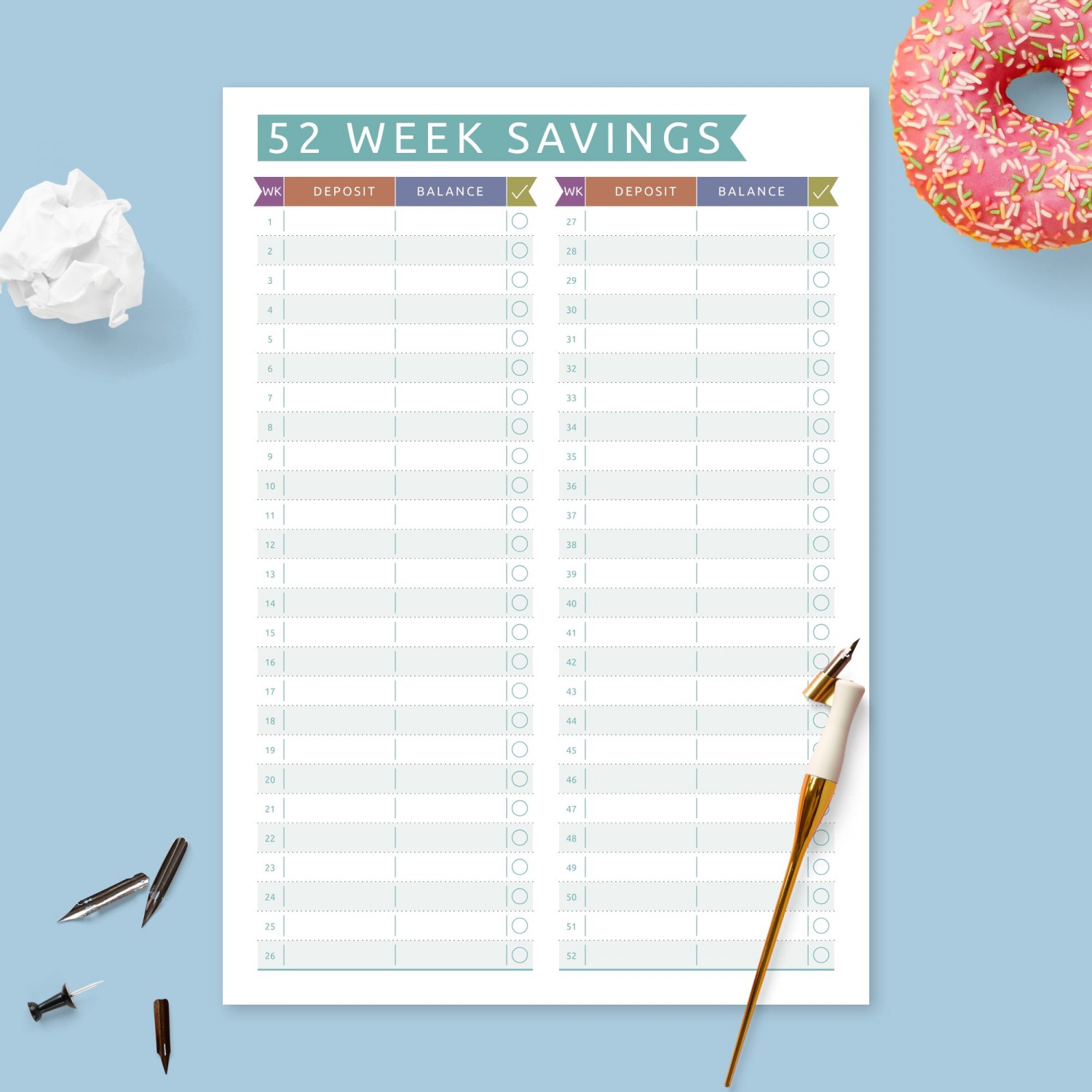 Money Saving Tracker - Colored Design Template - Printable PDF