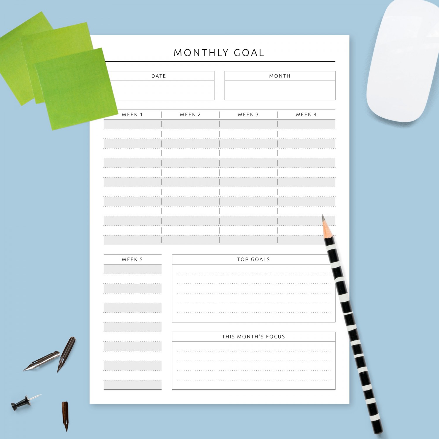 Monthly Goal Planner Template - Printable PDF