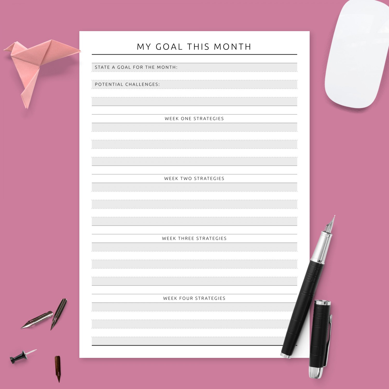 Monthly Goal Strategies Template Printable PDF