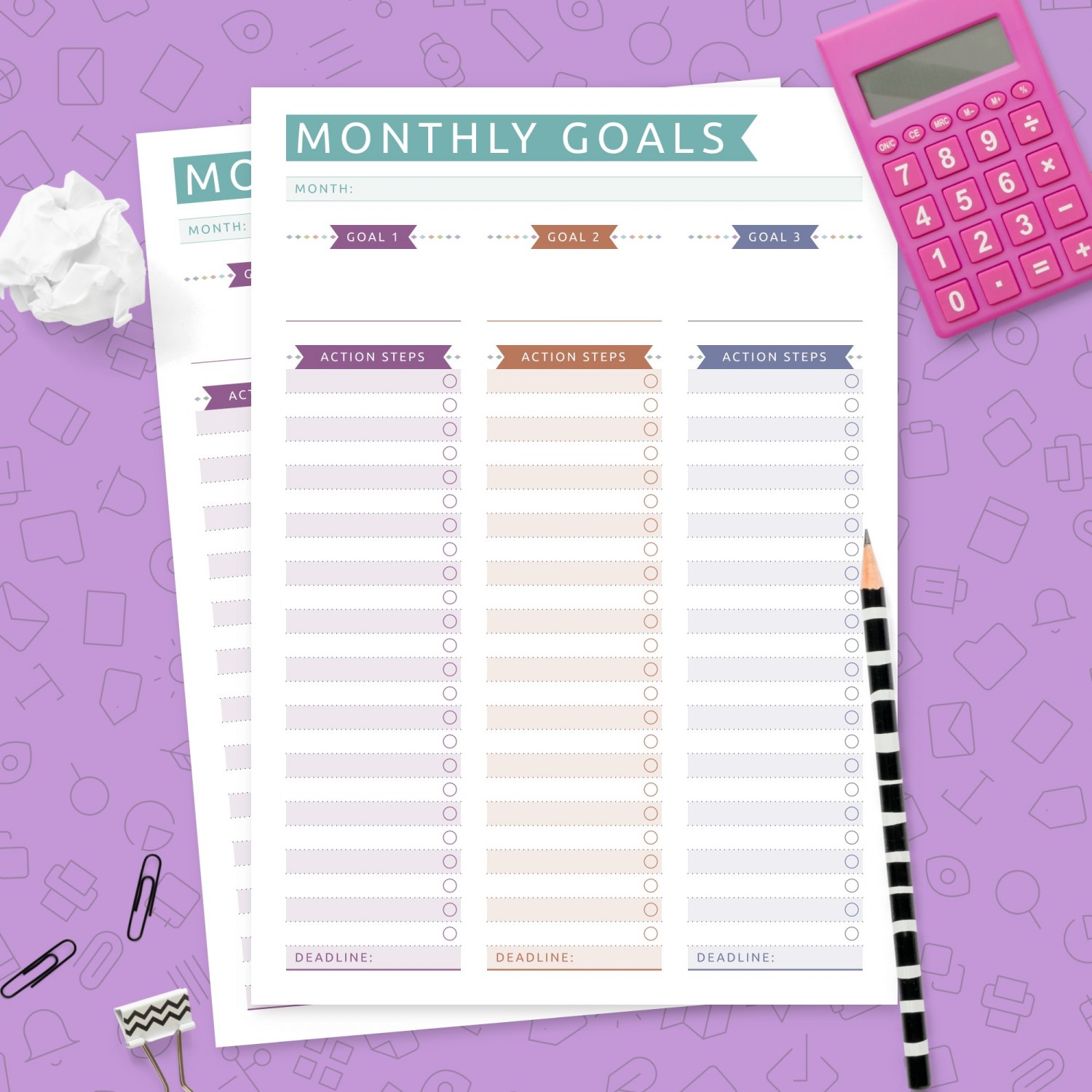 Monthly Goal Track Colored Design Template Printable PDF