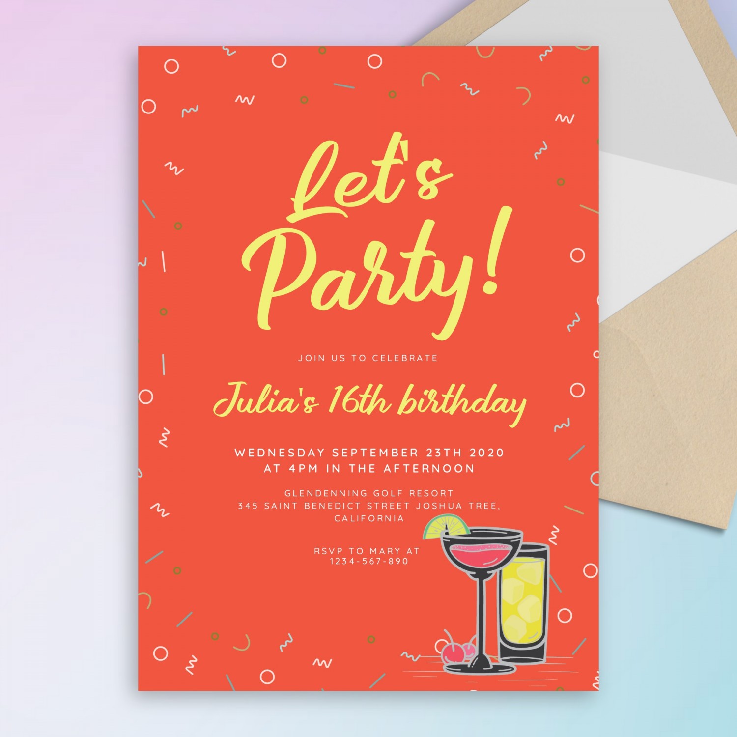 Orange Confetti Cocktail Party Invitation Template Online Maker 6438