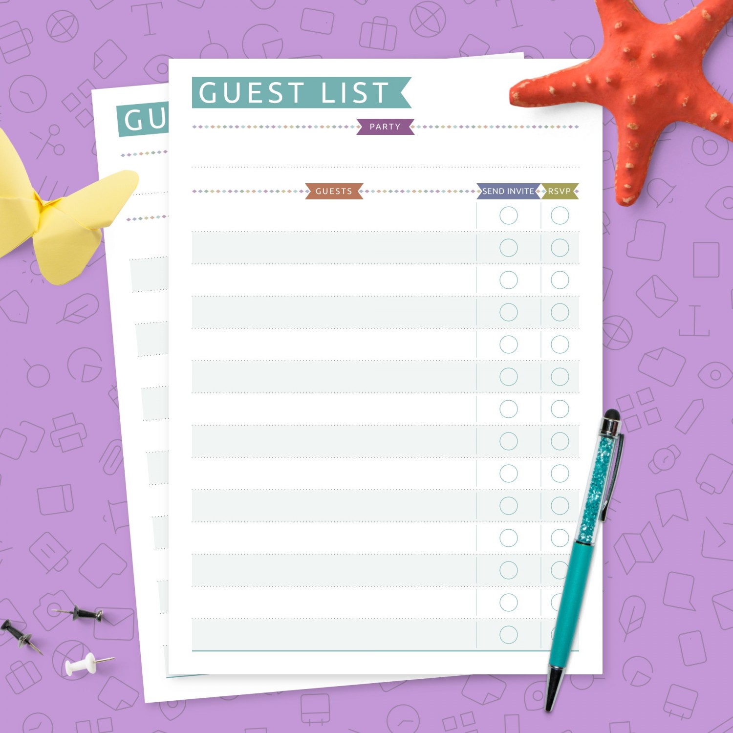 Party Guest List Casual Style Template Printable PDF