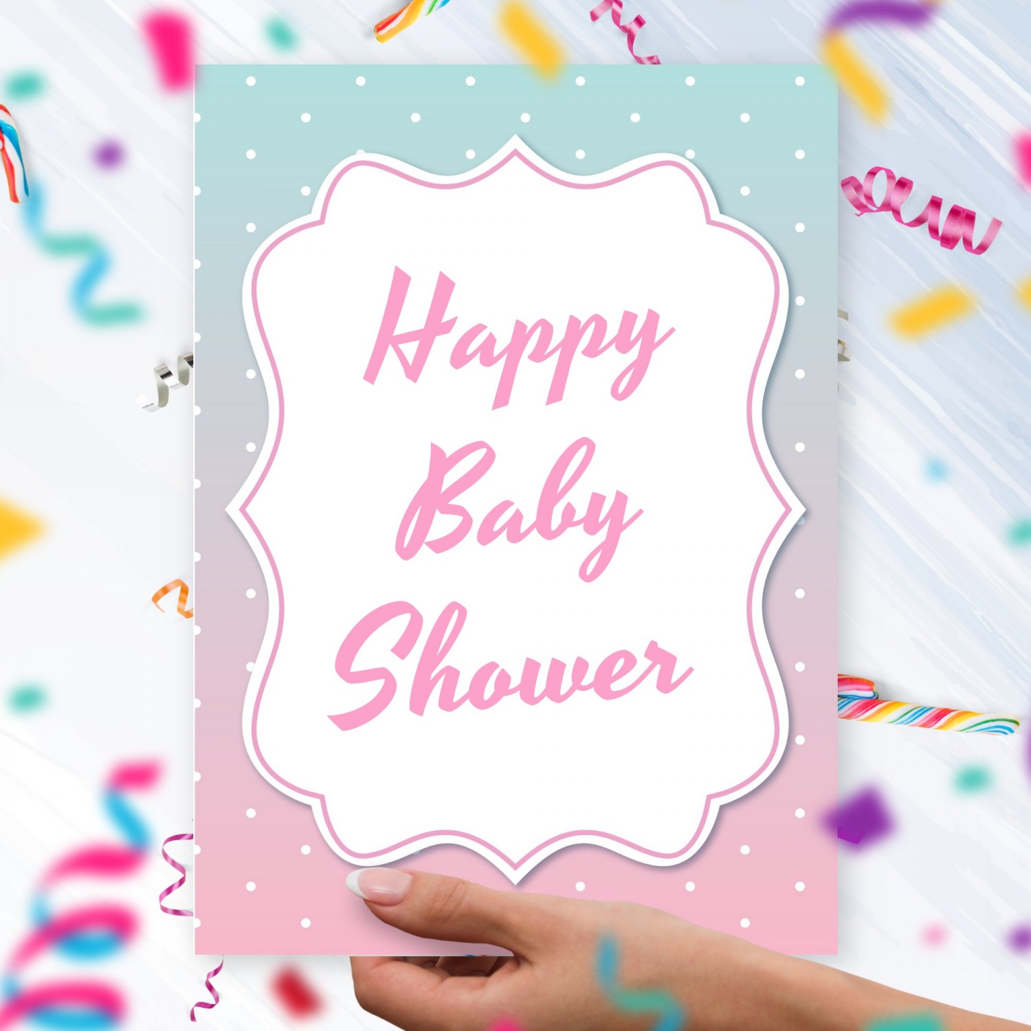 Pink And Blue Baby Shower Greeting Card Template Editable Online