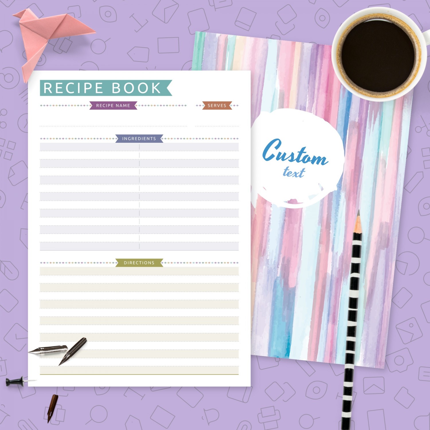 Recipe Book with Custom Cover - Casual Style Template - Printable PDF