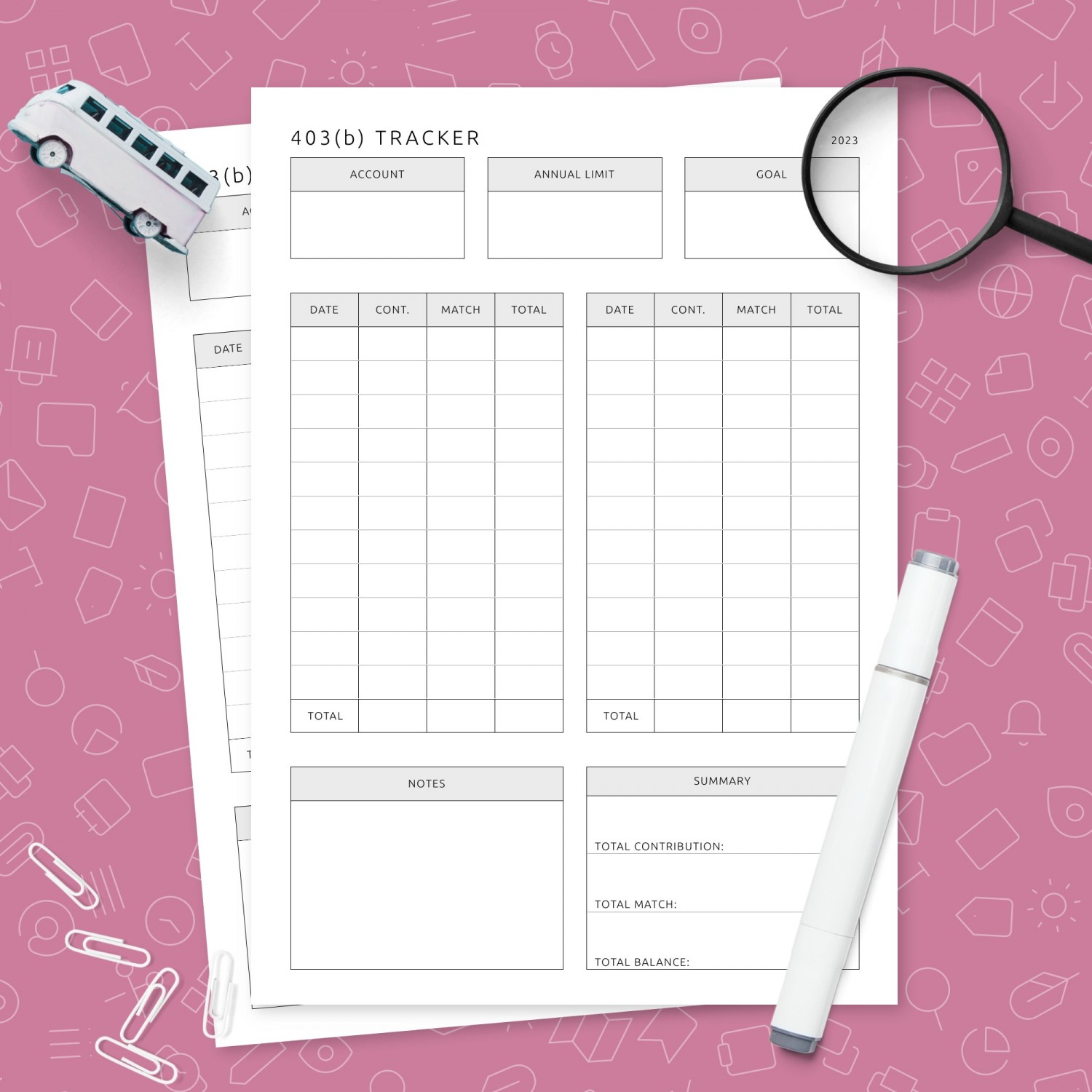 Retirement 403(b) Tracker Template Template - Printable PDF