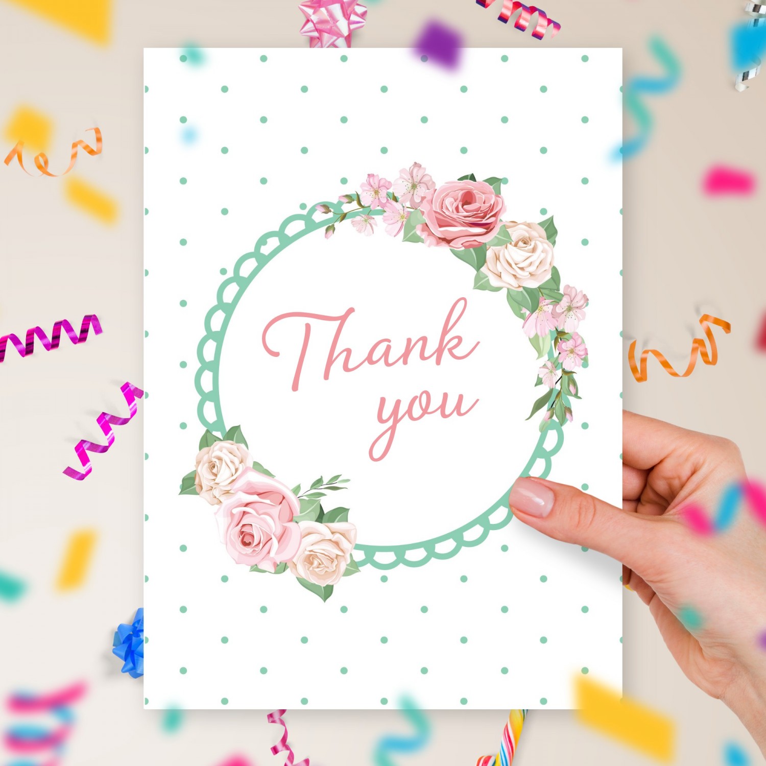 Roses Wreath Birthday Thank You Card Template Editable Online
