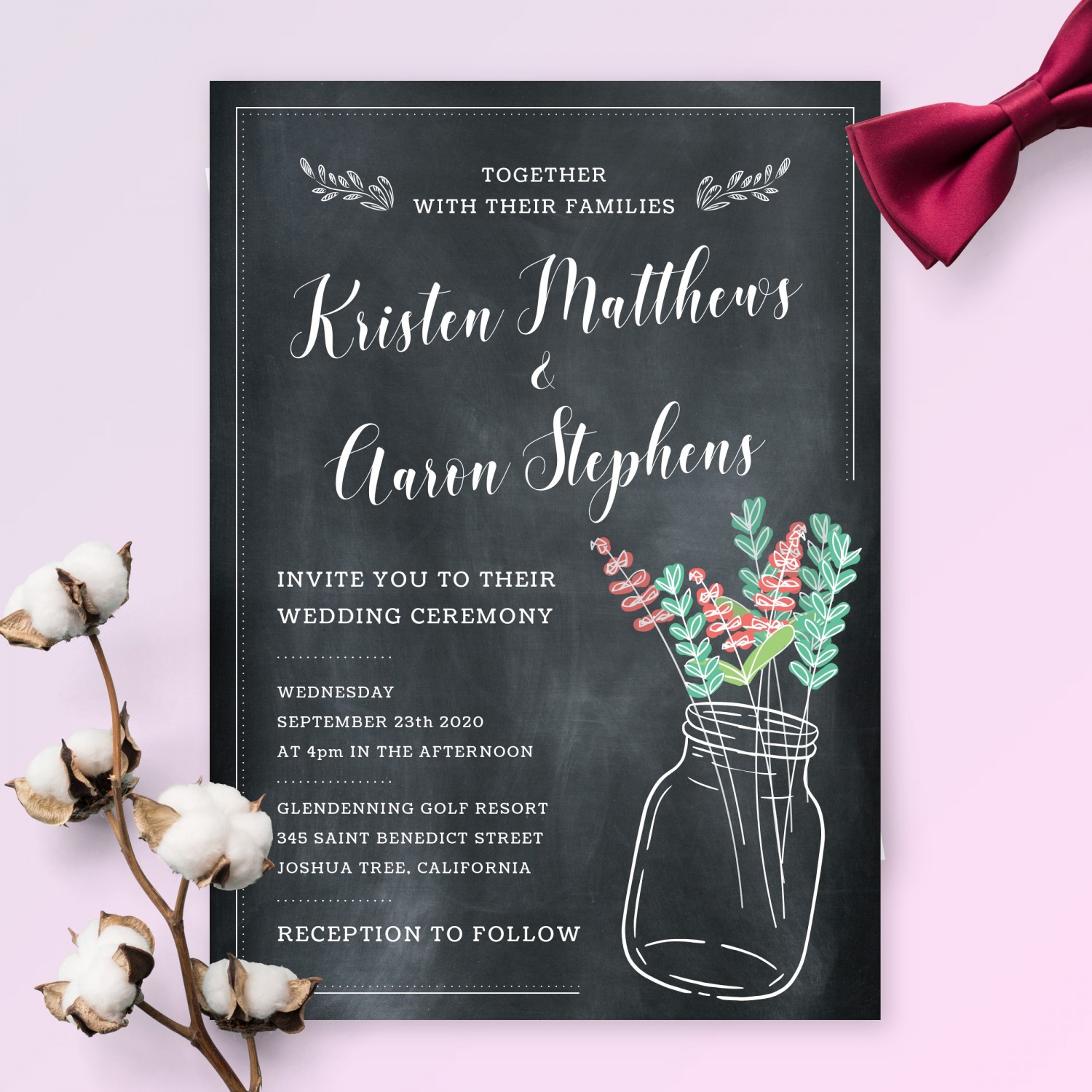 Rustic Chalkboard Mason Jar Wedding Invitation Template Online Maker