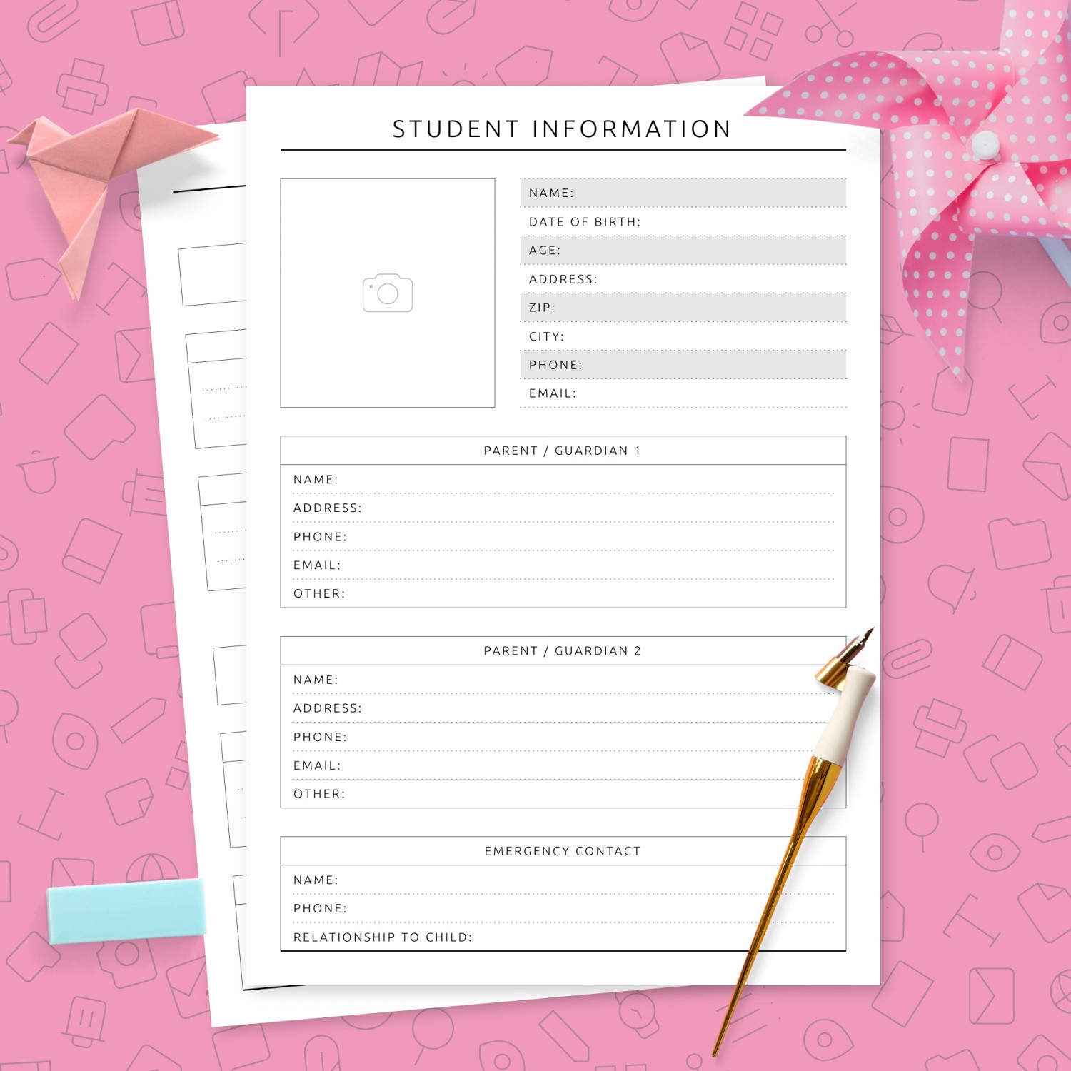 Student Info Page Template Template Printable PDF