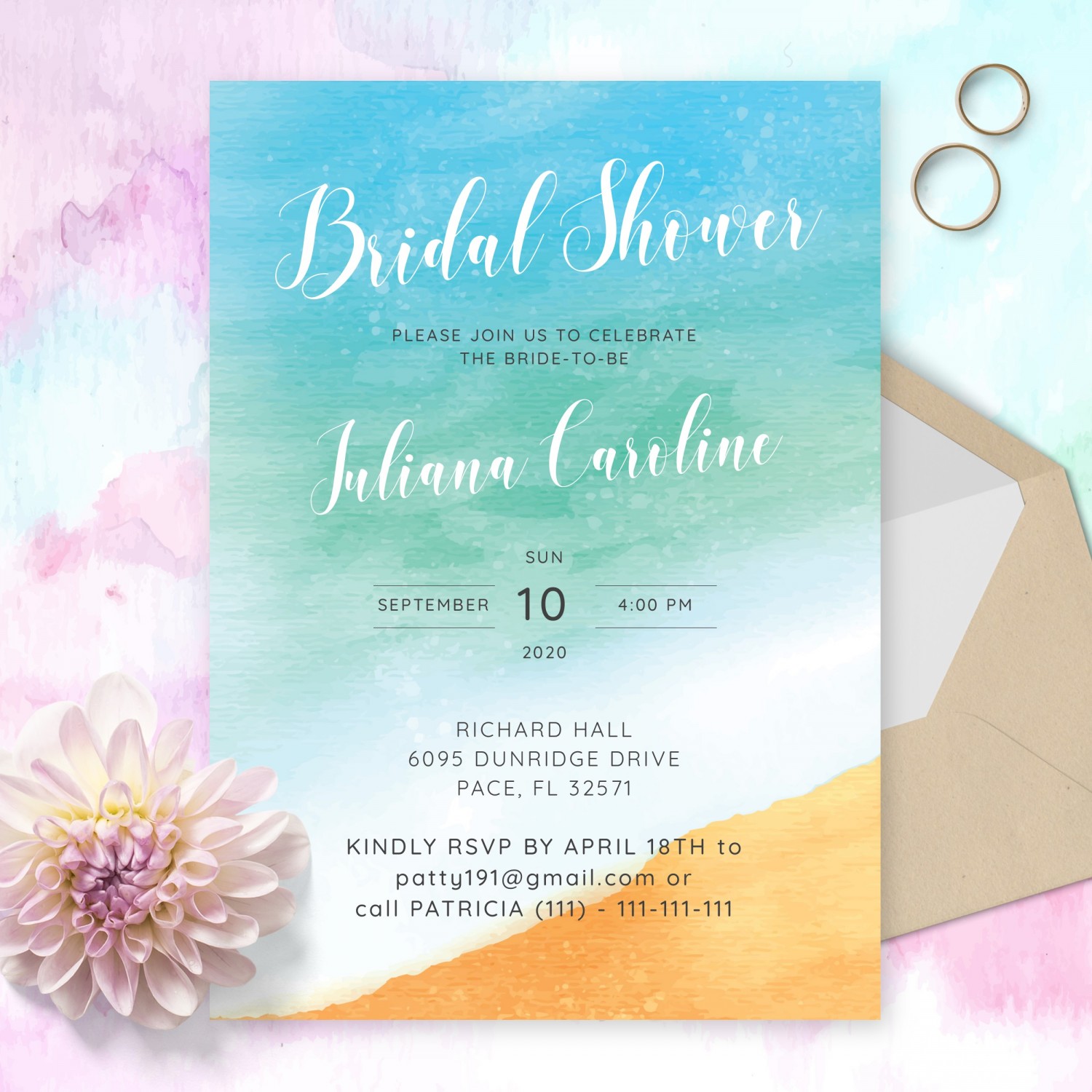 Sunny Beach Bridal Shower Invitation Template Online Maker