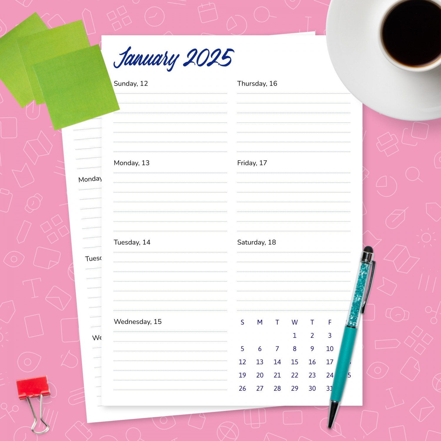 Weekly Calendar At a Glance Template Template Printable PDF