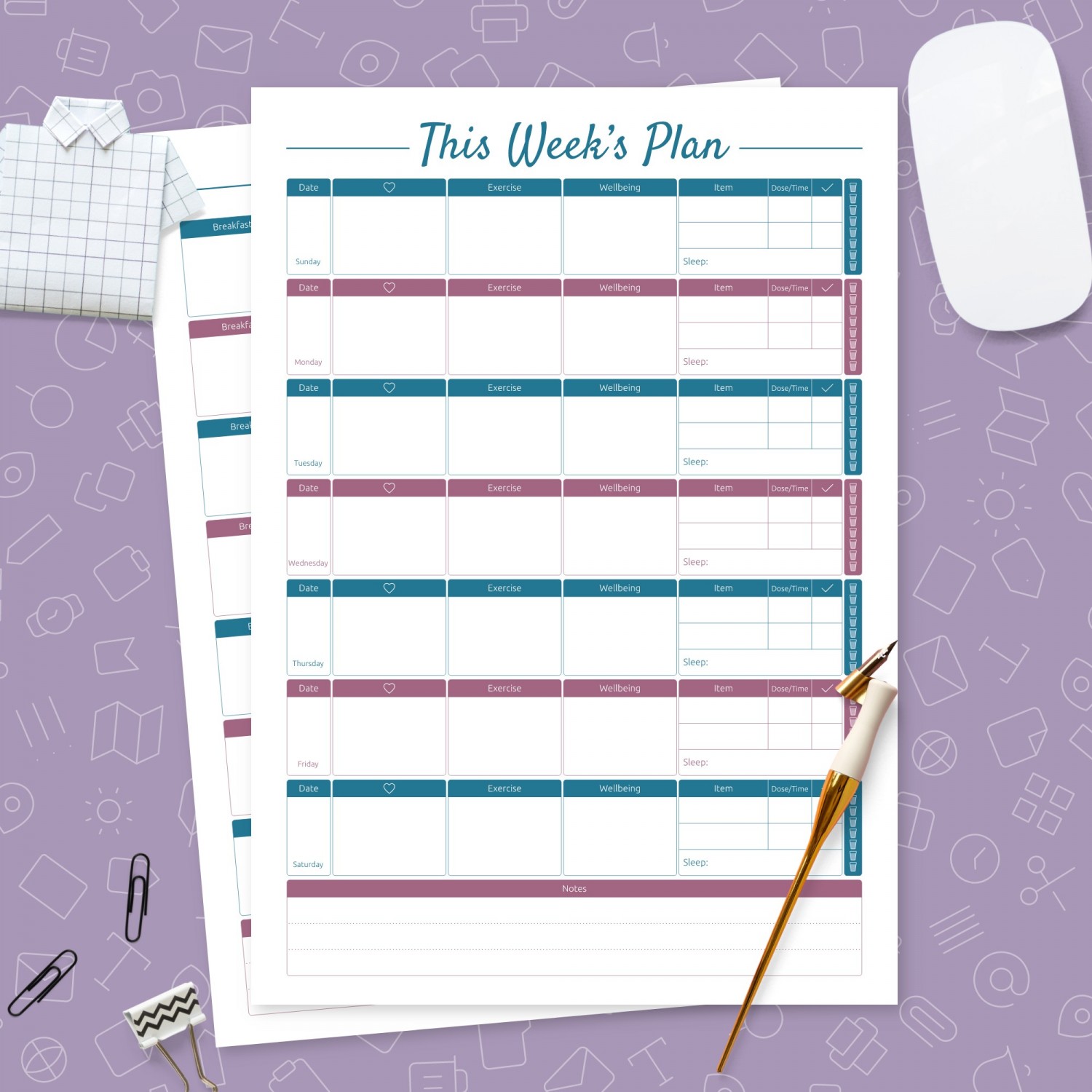 Weekly Fitness And Meal Template Template - Printable PDF