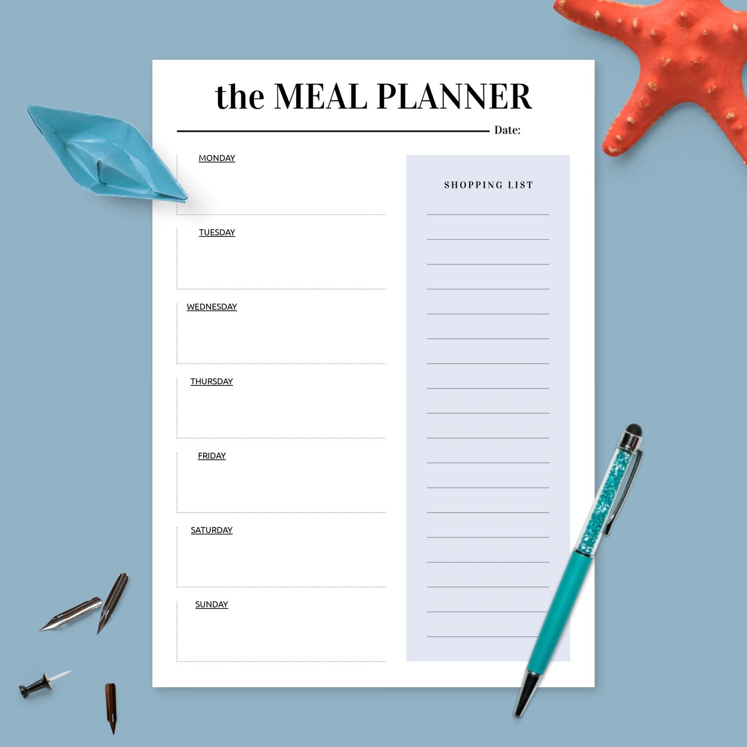 Weekly Meal Plan & Shopping List Template Printable PDF