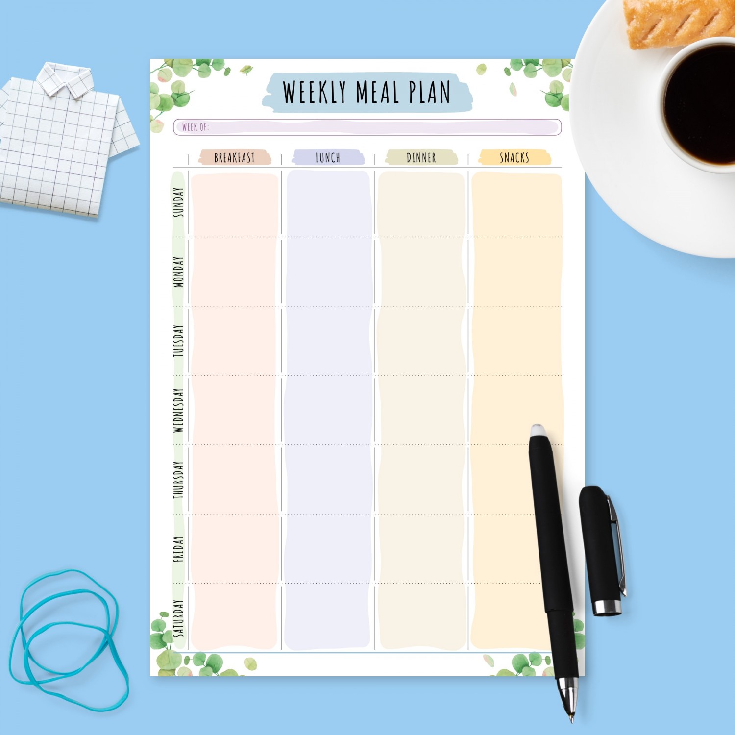 Weekly Meal Planner - Botanical Template - Printable PDF