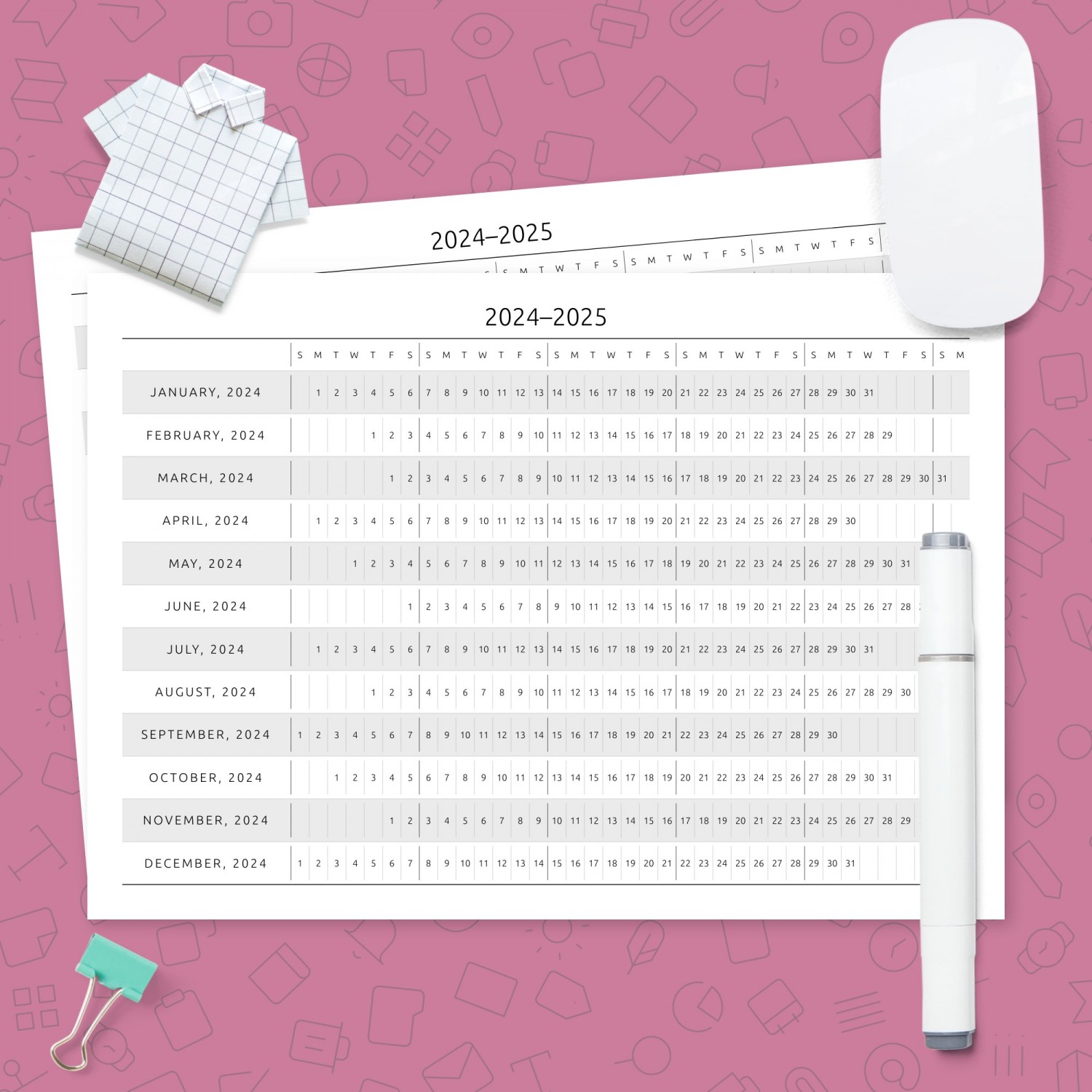 Yearly Linear Calendar Template Template Printable PDF