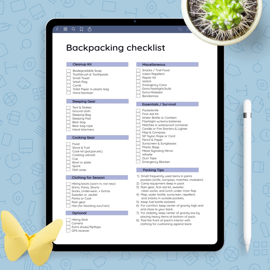 Backpacking Checklist Template Template - Printable PDF