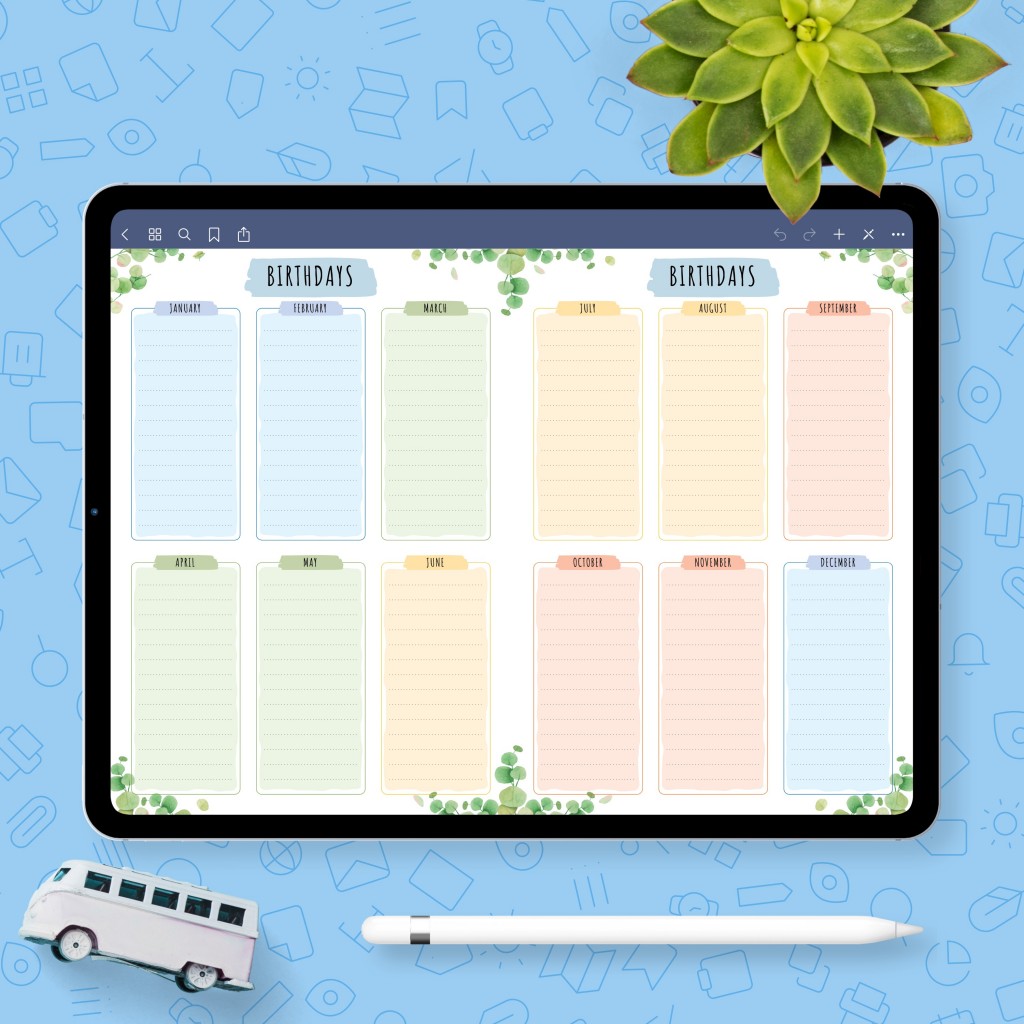 Birthday Calendar - Floral Style Template - Printable PDF