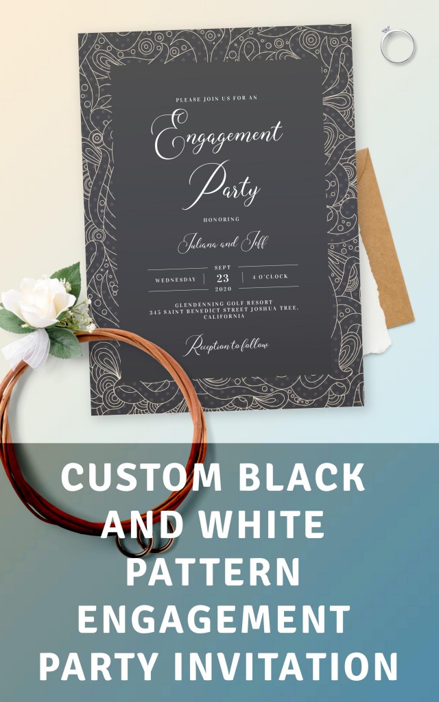 Black and White Pattern Engagement Party Invitation Template Online Maker