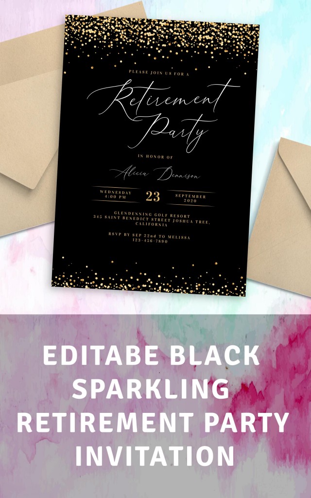 Black Sparkling Retirement Party Invitation Template Online Maker