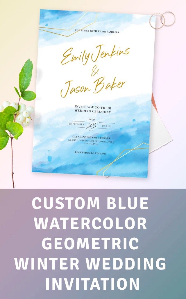Get Blue Watercolor Geometric Winter Wedding Invitation