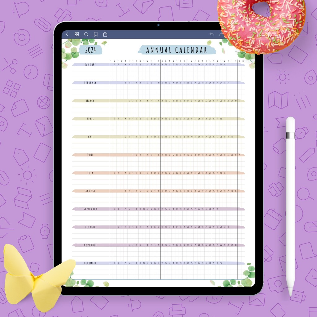 Botanical Annual Calendar Template Template - Printable PDF