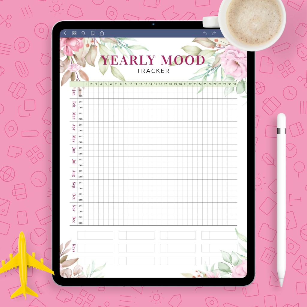 Botanical Yearly Mood Tracker Template Template - Printable PDF