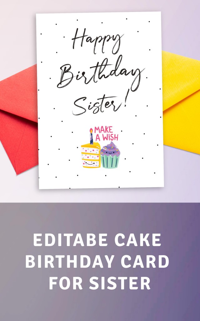 cake birthday card for sister template editable online