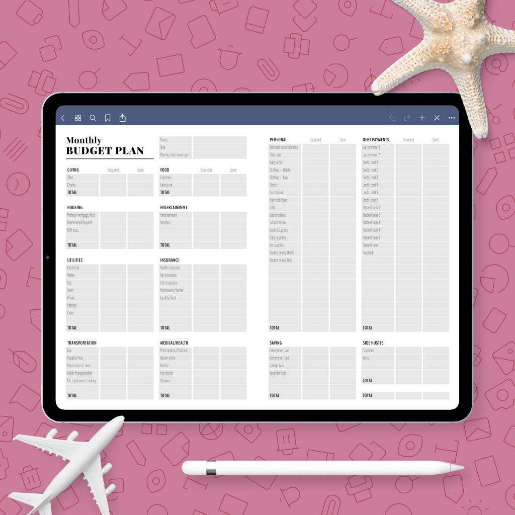 Categorized Monthly Budget Tracker Template - Printable PDF
