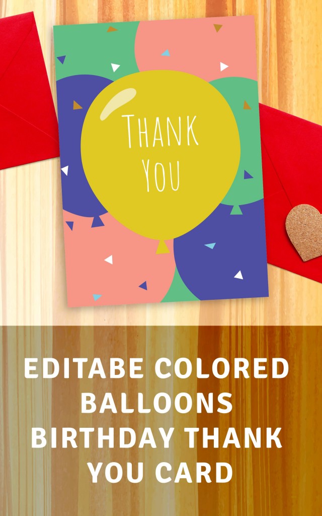 Get Colored Balloons Birthday Thank You Card