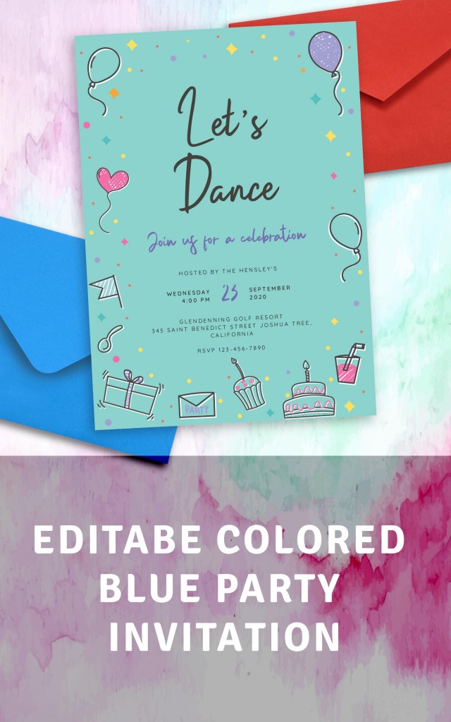 Colored Blue Party Invitation Template Online Maker