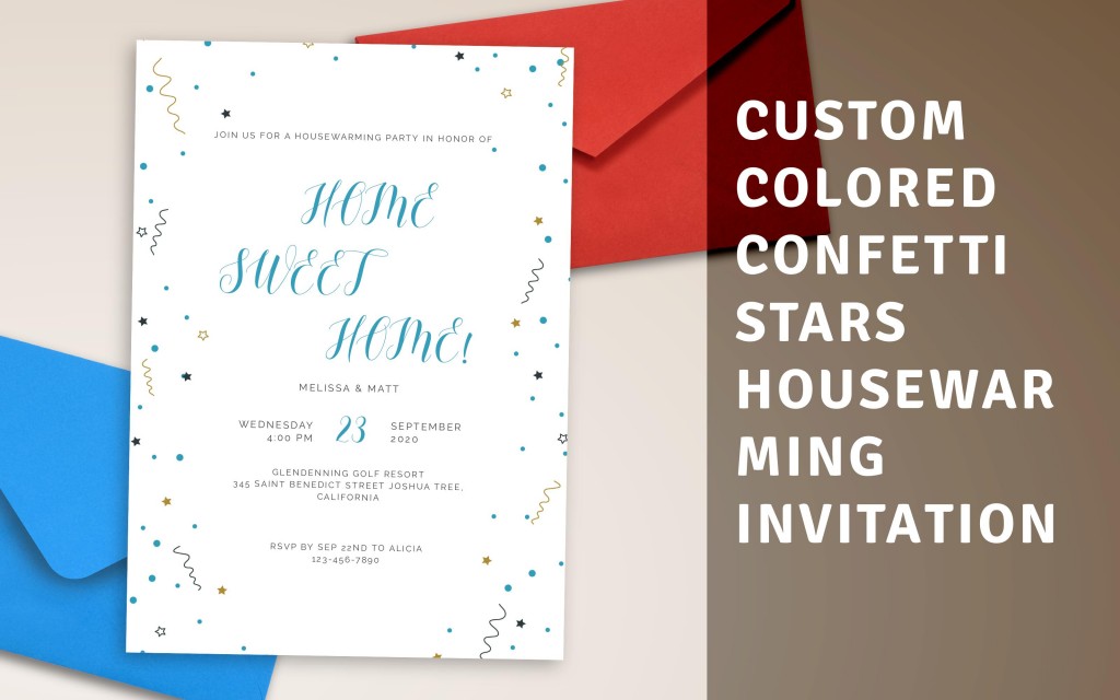 Custom Colored Confetti Stars Housewarming Invitation