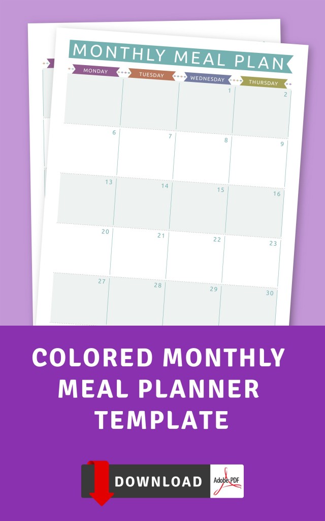 Colored Monthly Meal Planner Template Printable PDF