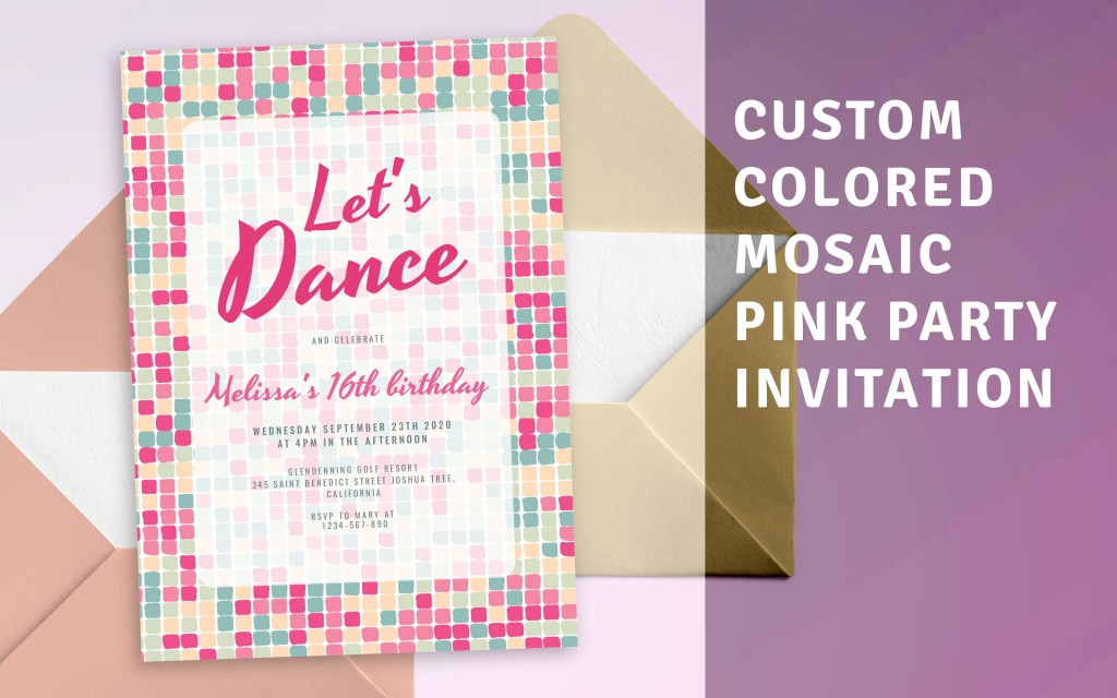 Custom Colored Mosaic Pink Party Invitation