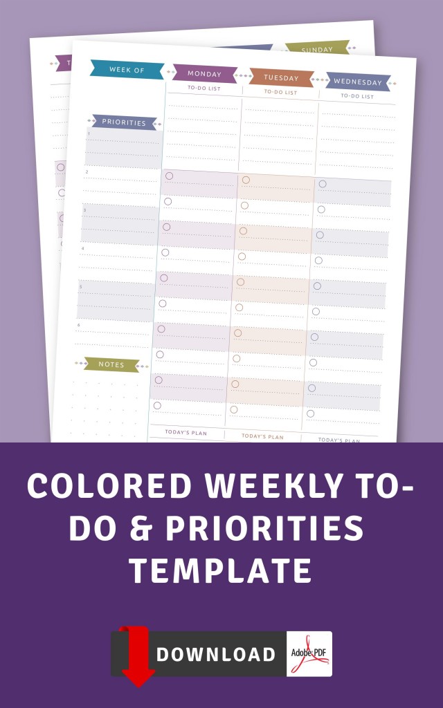 Colored Weekly To-Do & Priorities Template - Printable PDF