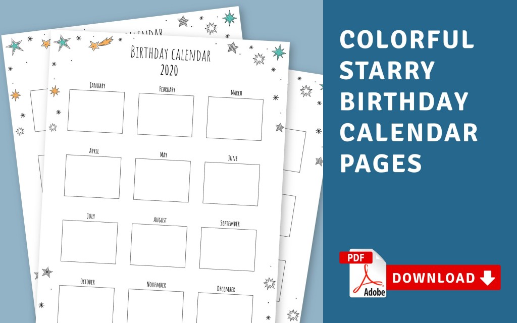 Colorful Balloons Pink Birthday Calendar Template - Printable PDF