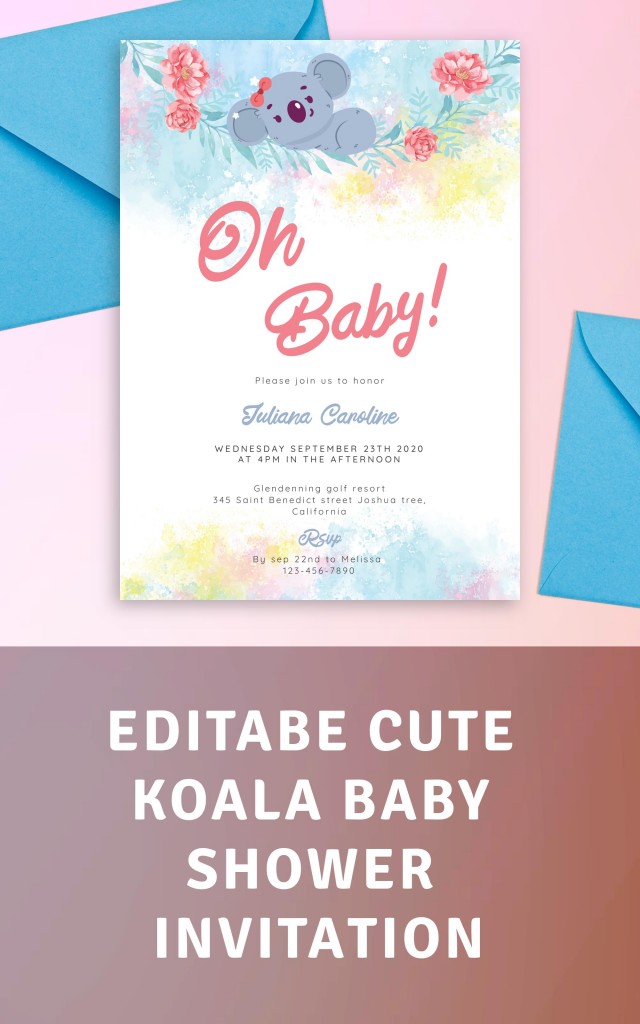 Cute Koala Baby Shower Invitation Template Online Maker