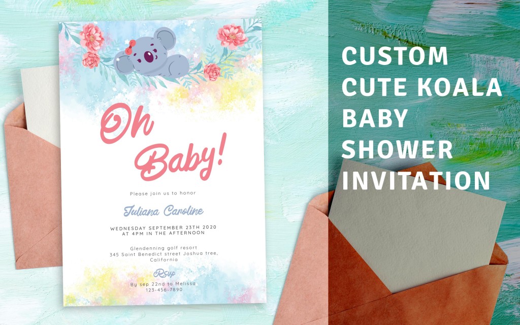 Custom Cute Koala Baby Shower Invitation