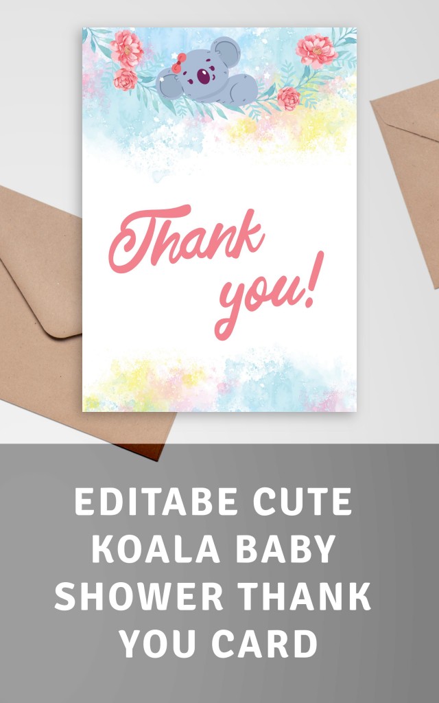 Personalized Koala Cards Set of 12, Custom A Note From Card, Koala Gifts  for Girls, Koala Baby Shower Thank You Note